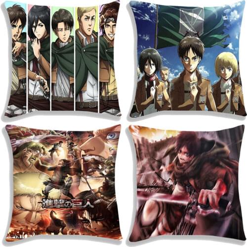 Anime Attack on Titan Pillow Cases Decor Throw Sofa Pillowcase Zipper Cushion Cover Levi Eren Mikasa Print Pillow Cover 45x45cm