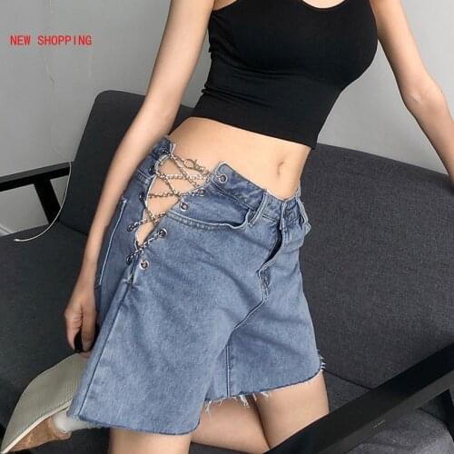 New Sexy Side Cross Chain Hollow Out Wide-leg Jeans High Waist Pants Women Europe Elegant Fashion Jean Female Cyber Y2k Pantalon