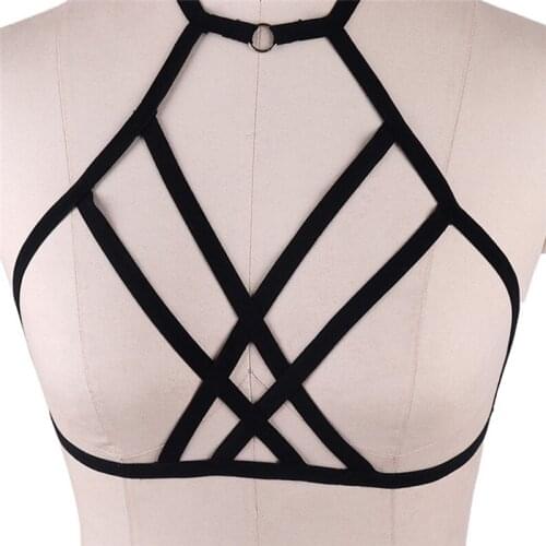 Elastic Bra 90s Cupless Lingerie Bra Elastic Harness Belt Bdsm Female Sexy Goth Lingerie