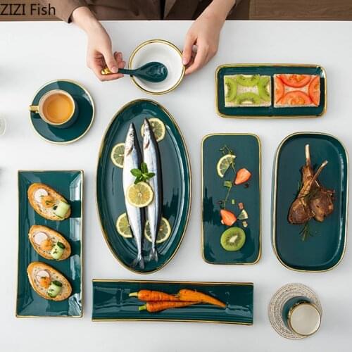 European Ceramic Tableware Sushi Steak Plate Bowl Coffee Cup Fruit Plate Home Kitchen Dinner Breakfast Cup and Saucer Set