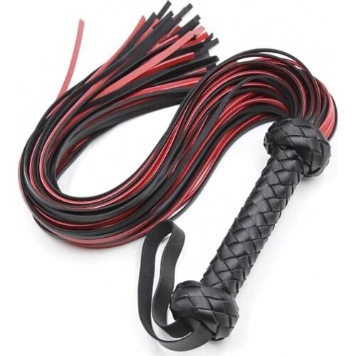 Fetish Black&Red PU Leather Whip Flogger Handle Spanking Paddle Knout Flirt BDSM Adult Game Erotic Sex Toys for Women Couples