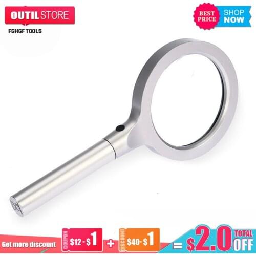 FGHGF 5-10 Times Aluminum Alloy 12 Bright Lamp LED Reading Magnifying Handheld Glass Magnifier With Shockproof Cloth Bag