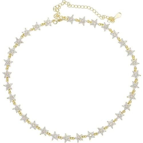 Hot sale women statement necklace for wedding jewelry with cz paved cute flower charm paved short necklace jewelry wholesale