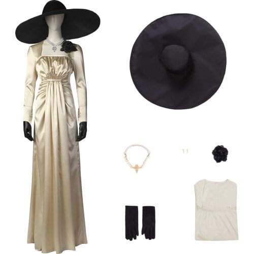 Game RE 8: Village Alcina Dimitrescu Dress Cosplay Costume Role-playing Outfit Halloween Party Full Sets With Hat