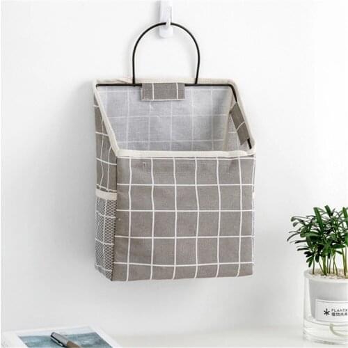 2PCS Lattice Storage Bag Desktop Canvas Magazine Book Holder Bedroom Bedside Hanging Pocket Wall Mounted Home Sundries Organizer