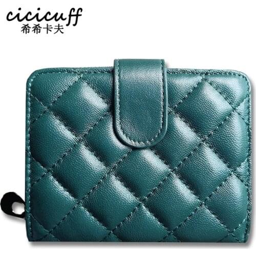 Sheepskin Wallet Genuine Leather Women Short Wallet Womens Purse Zipper Purse Small Wallet Coin Pocket Cartera Multi-card Slots