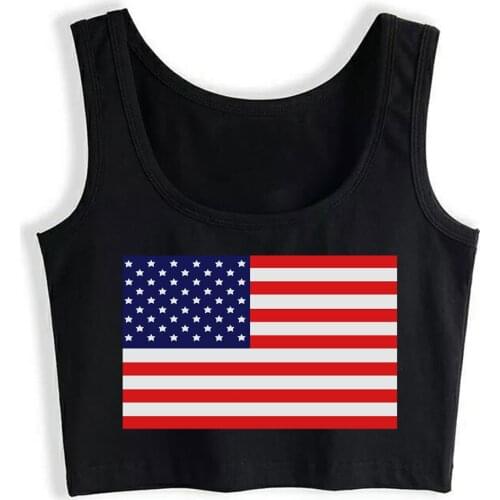 Crop Top Female American Flag Fit Vintage Sleeveless Tops Women