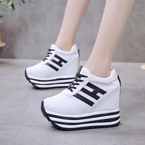 Autumn Women Platform Sneakers Trainers women red White Shoes High Heels Wedges Outdoor Shoes Breathable Wedge Casual Shoes
