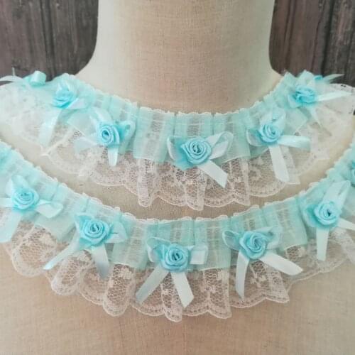 1Yards Embroidery Laces Collar Rose Flower Lace Fabric 5cm Sky Blue Lace Trim Sewing Wedding Dress Ribbon Guipure dentelle LA35