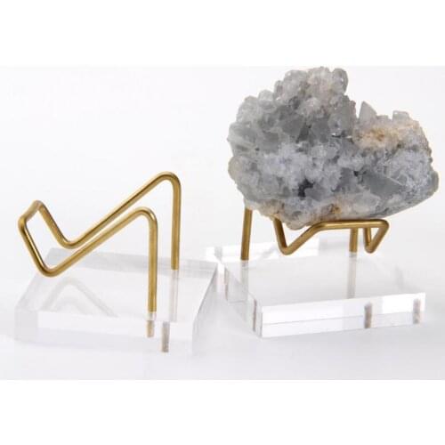 Brass Arm Mineral Display Stand Holder With Acrylic Base For Fossil Ores Crystals Stone Agate