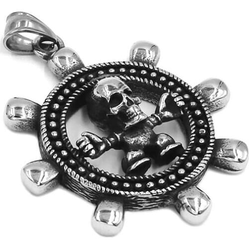 Anchor Rudder Biker Skull Pendant Stainless Steel Jewelry Fashion Viking Skull Biker Men Pendant 537B