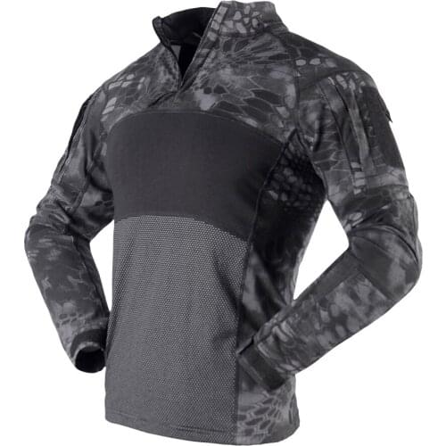 Knitted LS Long Sleeve Strech Soft Handfeeling Cotton Black Camouflage Tactical Combat Shirt For Men
