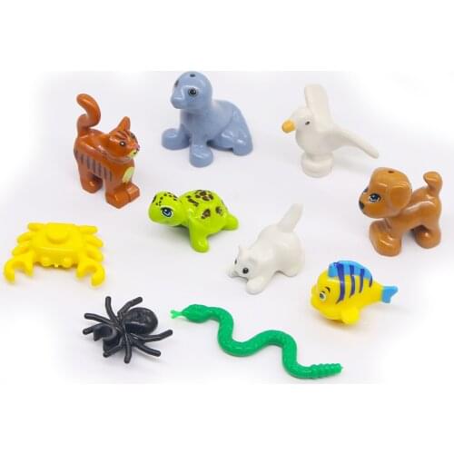 MOC City Animal Pet Set Seagull Puppy Couching Cat Spider Snake Crab Fish Turtle Seal Bricks Building Blocks Toys Kids Gift