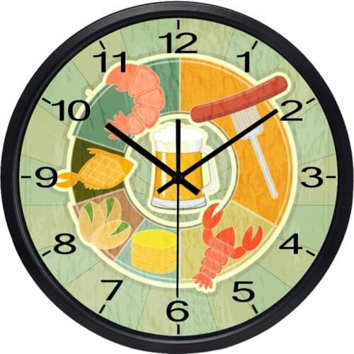 Food Restaurant Wall Clock, Carteen Kicthen Clock No Ticking Sound