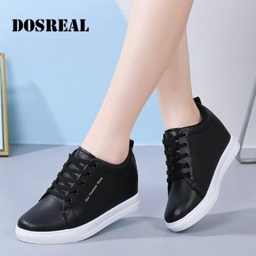 New Womens Platform Shoes Ladies Inner Heightening White Shoes All-Match Flat Shoes Fashion Lace-Up Womens Casual Sports Shoes