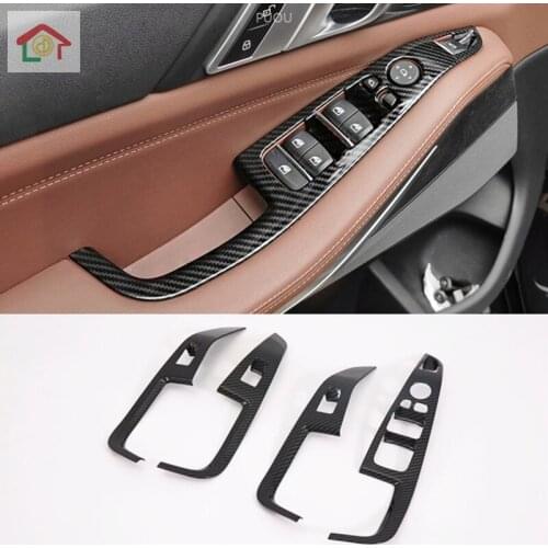 Fit For Left-Hand Drive Model For BMW X5 G05 2019 2020 ABS Carbon Fiber Style Interior Armrest Window Switch Lift Cover Trim Car