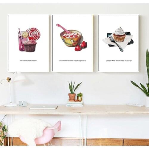 Dessert Pink Poster Dessert Shop Decoration Canvas Painting Dining Room Kitchen Living Room Wall Decoration Frameless Style
