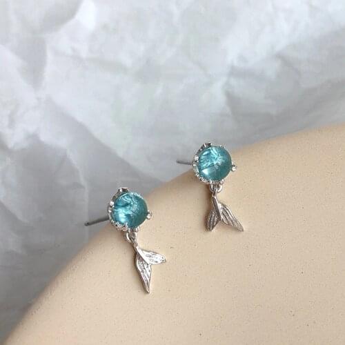925 Sterling Silver Piercing Crystal Mermaid Stud Earrings for Women Girls Wedding Party Femme Jewelry pendientes eh1419
