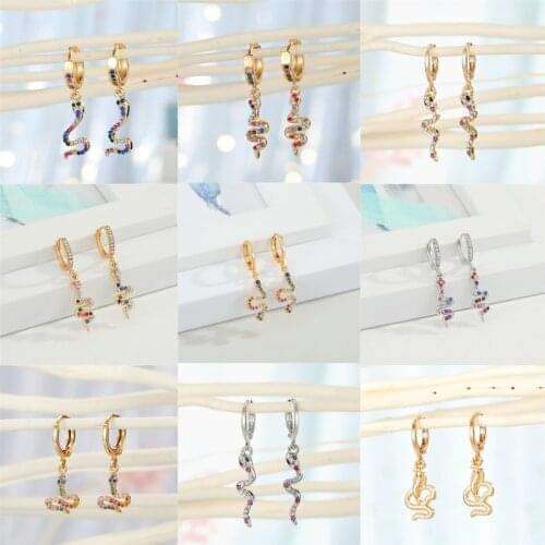 1 Pair Punk Crystal Snake Hoop Earrings For Women Gifts Jewelry Fashion Unique Shiny Metal Animal Geometric Small Circle Earring