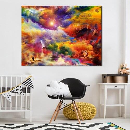 JQHYART Modern Painting Yarkost Kraski House Rock Wall Pictures For Living Room Home Decor Landscape Canvas Art Printed