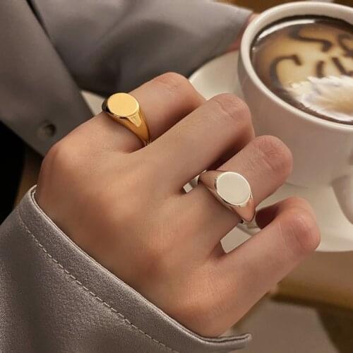VENTFILLE 925 Sterling Silver Signet Ring for Women Men Round Gold Ring Geometric Party Jewelry Gifts