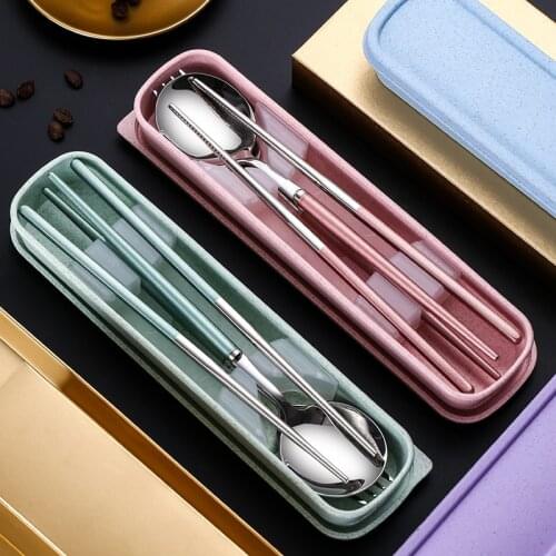 304 Stainless Steel Cutlery Kitchen Spoon Fork Chopsticks Dinner Set Portable Travel Tableware Set