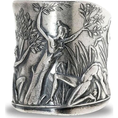 Vintage Art Carved Greek Mythology Laurel Goddess Pattern Ring For Women Retro Punk Wide Band Ring Women Wedding Band Jewelry