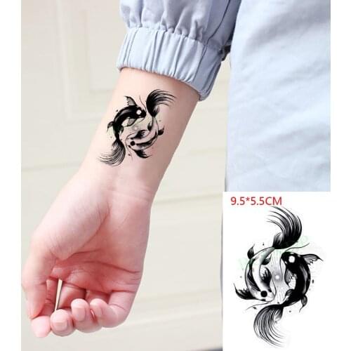 Waterproof Temporary Tattoo Sticker Black and White Fish TaiChi Pattern The Body Art Flash Tatoo Fake Tatto for Woman Men