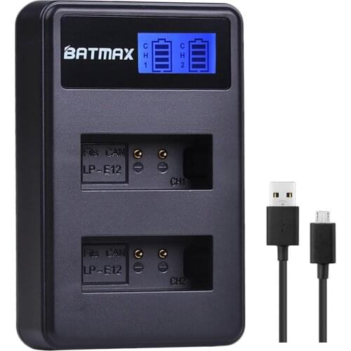 LCD USB Dual Battery Charger for Canon LP-E12 LPE12 LP E12 Batetry; Canon M 100D Kiss X7 Rebel SL1 EOS M10 EOS M50 DSLR Cameras