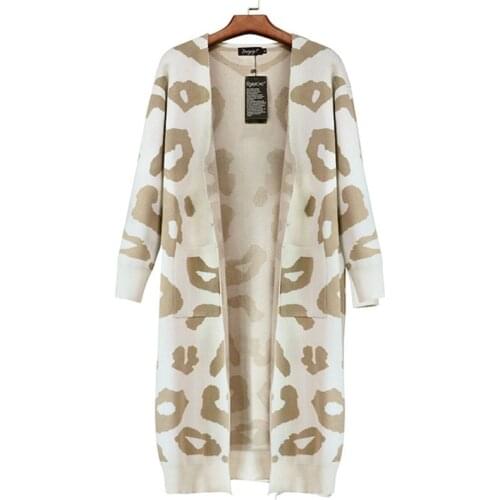 Womens clothing 2021 autumn Women leopard knitted long cardigan long sleeve sweater overcoat for female women