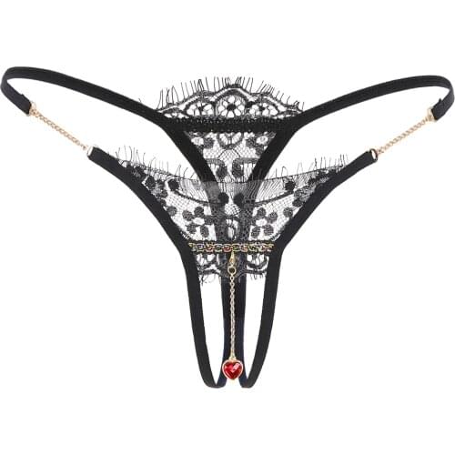 Sexy Panties Pendant Open Crotch Thongs Lace Women Underwear Crotchless Transparent Embroidery G String Tanga Briefs