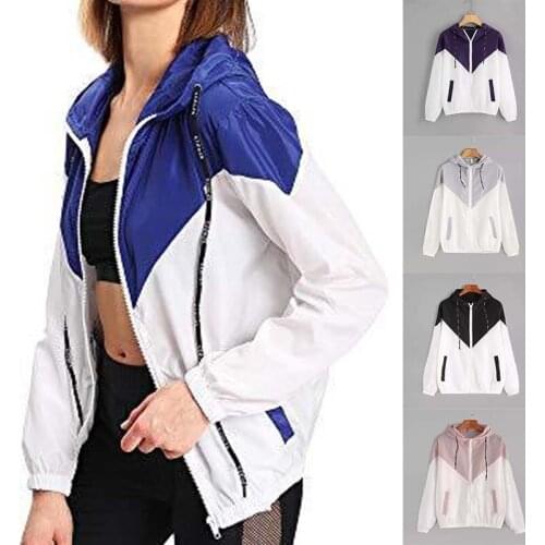 Womens Fashion Hooded Sweatshirts Patchwork Color Long-Sleeved Hoodies Jacket Casual Outerwear With Zipper Pockets Plus Size