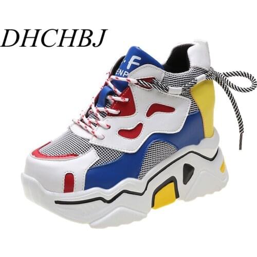 2019 New Women Platform Casual Shoes Mesh Breathable Wedge Heels Shoes 8CM Spring Thick Sole Sneakers Woman Deportivas Mujer