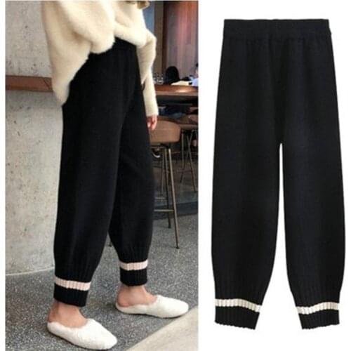 2021 Autumn Whiter New Ladies Korean Black Harem Pants Knit Trousers Thick Warm Casual Trousers for Women Plus Size 4XL Y111
