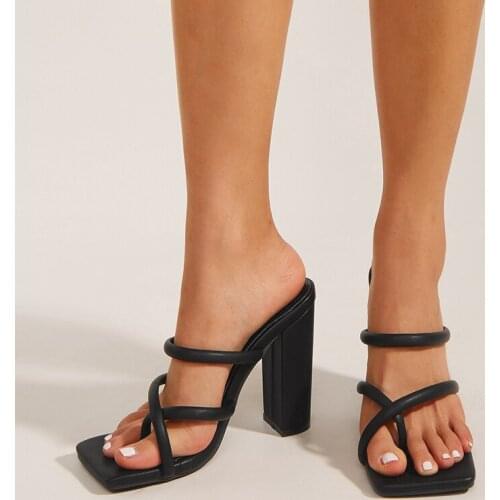 2021 New Women Slipper Fashion Narrow Band Ladies Sandal Shoes Square High Heel 11cm Slides Summer Outdoor Dress Pumps Shoes