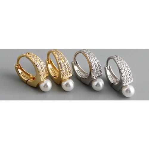 Enosola Genuine 925 Sterling Silver Luxury Pearl Pave Crystal Zircon Hoop Earrings for Women Bohemia Party Punk Fine Jewelry Gif