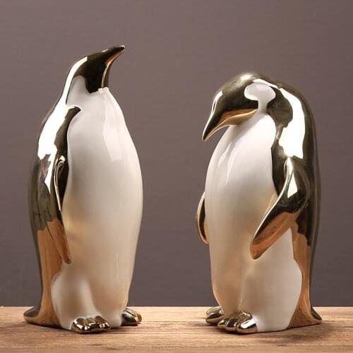 Golden Art Ceramic Sculpture Fun Penguin Decoration Statue Modern Home Decoration Living Room Decoration Crafts Accessories