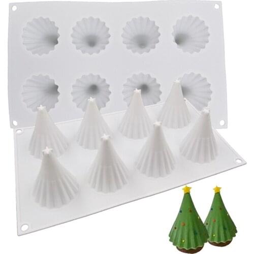 1PC New 8 Cavity Christmas Tree Shaped Silicone Cake Mold Cookies 3D DIY Handmade kitchen Baking Tools Decorating Mousse Mould