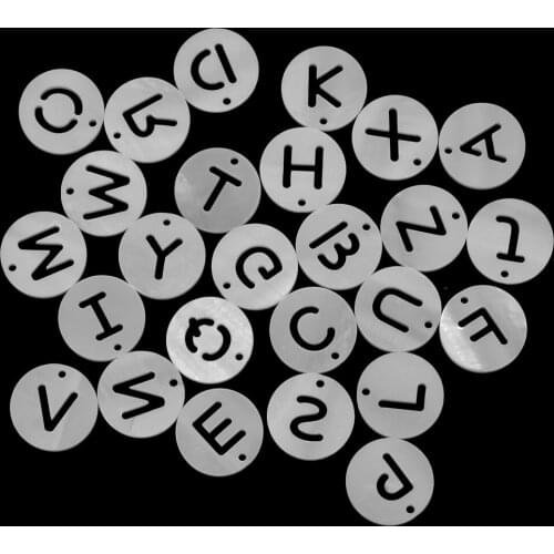 10pcs White Hollow Out Letter Round Shell Beads Shell Charms Pendant Necklace Accessories For Fashion Jewelry Making Diy