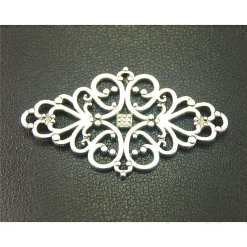 15pcs Silver Color Rhombus Filigree Flower Charm Connector DIY Necklace Base Settings Findings 42x25mm A1920