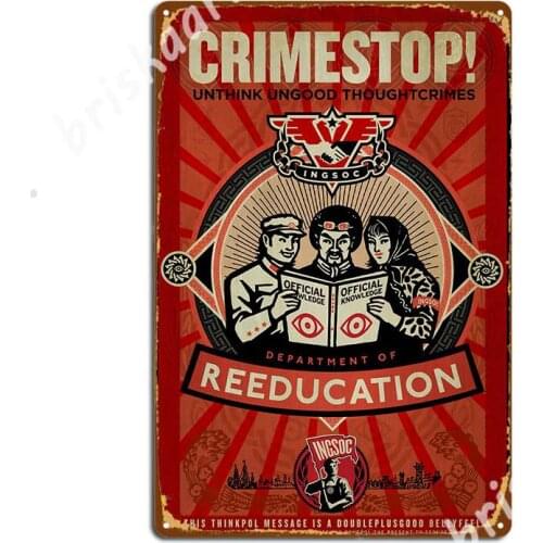 Crimestop 1984 Propaganda Poster Metal Signs Club Party Vintage Mural Mural Painting Tin sign Posters
