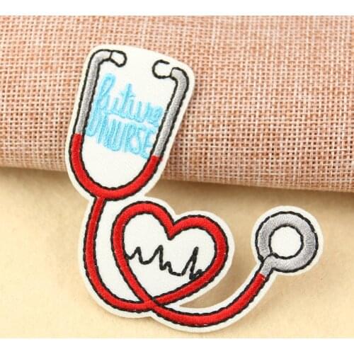 Doctor Stethoscope Shape Embroidery Cloth Stickers Hospital Logo Patch Accessories Clothes Love Applique DIY Striped Badge 2pcs