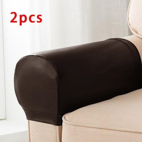 2pcs PU Leather Sofa Armrest Covers For Couch Chair Arm Protector Stretch Waterproof Anti Dirt Protective Case Dark Coffee