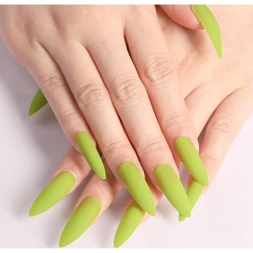 24pcs/set Stiletto Matte False Nails Extra Long European Finished Full Cover Fake Nails Women Salon Nail Decal Art Tips