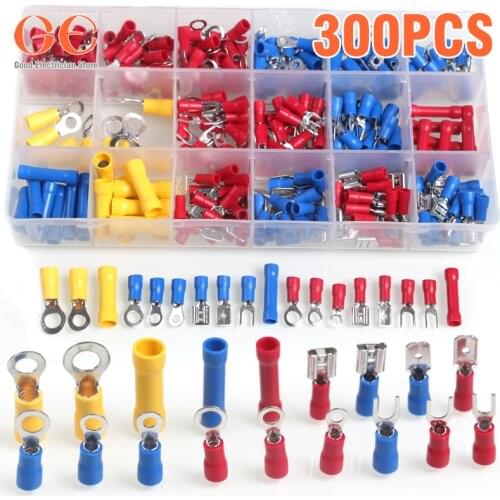 300PCS Assorted Electrical Wire Crimp Connectors Insulated Waterproof Ring Spade Fork Butt Terminals Kit terminal eletrico