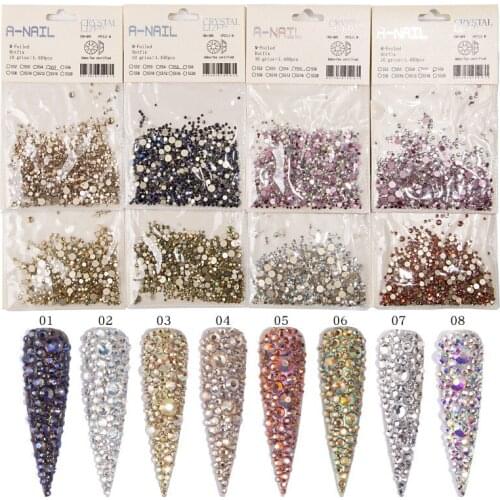 3D Nail Art Decoration Mix Sizes 1440PC/Pack Crystal Non Hotfix Flatback Nails Rhinestones for Nails Gemstone Nails Accessories