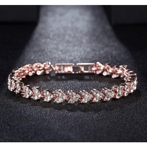 Rinhoo Elegant Women Rhinestone Bracelet Roman Chain Clear Zircon Crystal Bangle Gift Jewelry Accessories Pretty Chain Bracelet