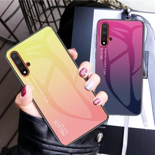 For Huawei Nova 5 Pro Case Fashion Hard Toughened glass Gradient Protective Back Cover case For huawei nova5 5pro shell
