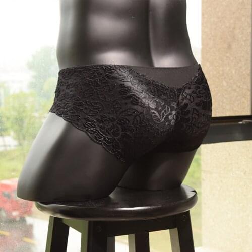 Men sexy Lace Panties Sexy Floral Printed Lingerie Mens Sissy Lingerie Homme Transparent Panties Sexy Underwear