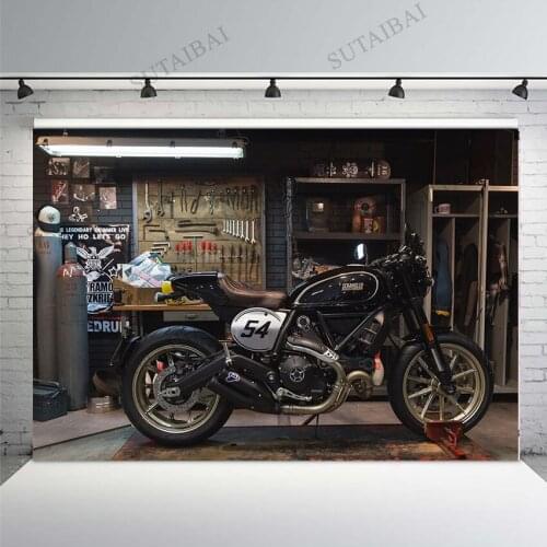 Photography Backgrounds Motorcycle Repair Workshop Backdrops Photo Wallpaper Wall Photo Studio Children Portrait Photo Shoots